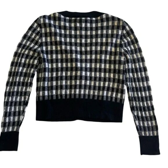 J. Crew Cashmere Cropped V-Neck Cardigan - Black/Snow Gingham - Large - Picture 3 of 6